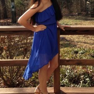Blue strapless high low dress